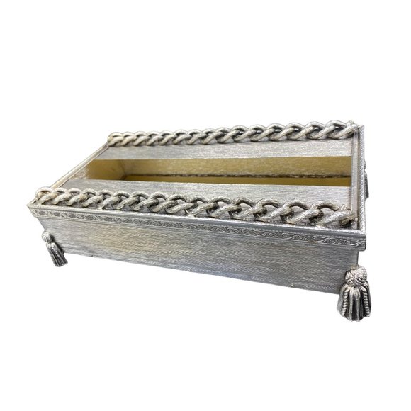 Vintage Chain and Tassel Tissue Box Cover Silver MCM Hollywood Regency - Picture 6 of 14